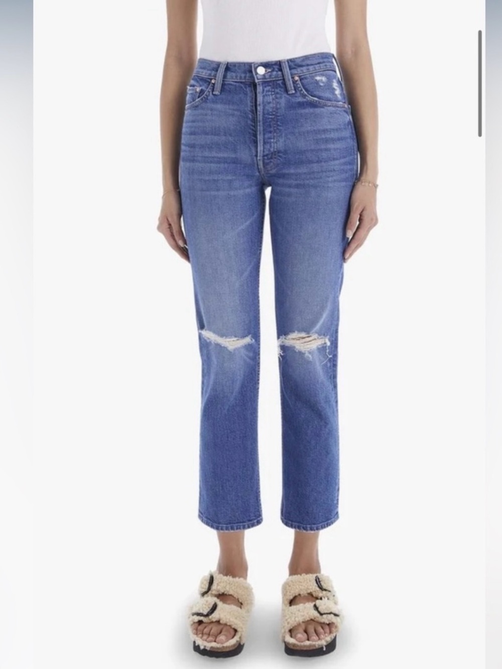 MOTHER The Tomcat High Rise Straight leg Jeans 27 blue playing with scissors